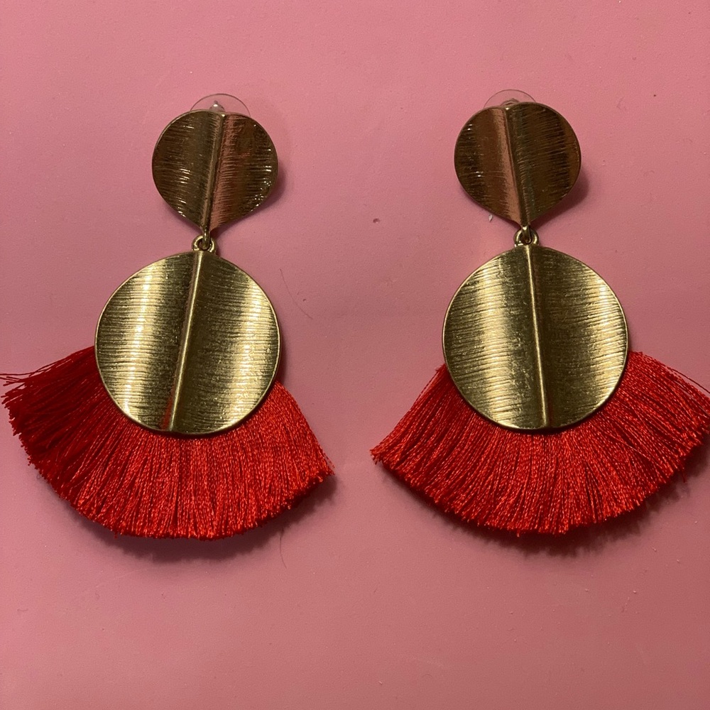 Boutique Boho Tassel Earrings in Red and Gold